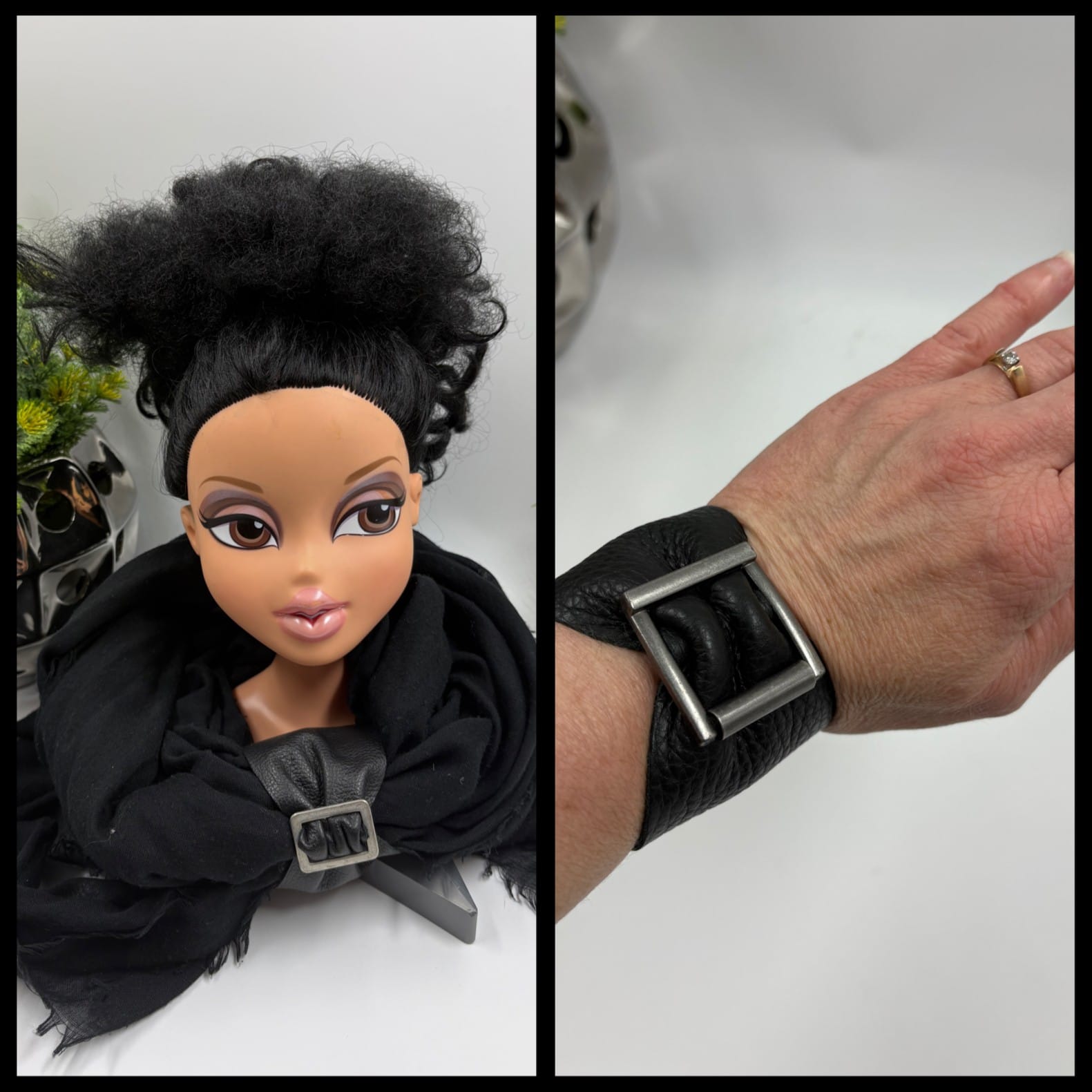 Bracelet et/ou attache foulard en cuir