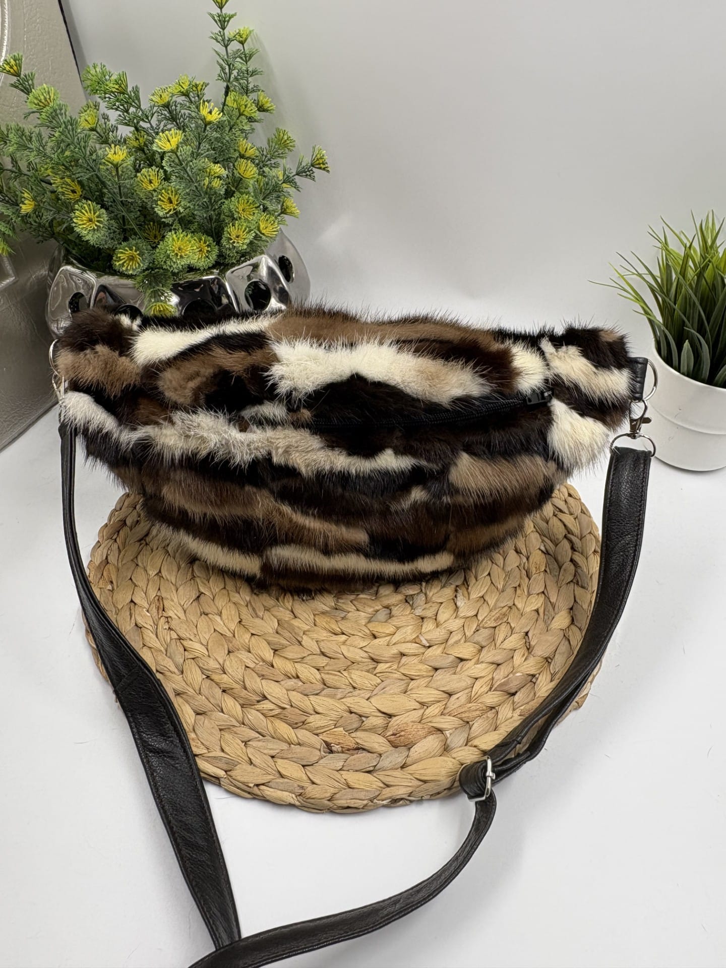 Sac banane de fourrure recyclée de vison couleur multi format moyen