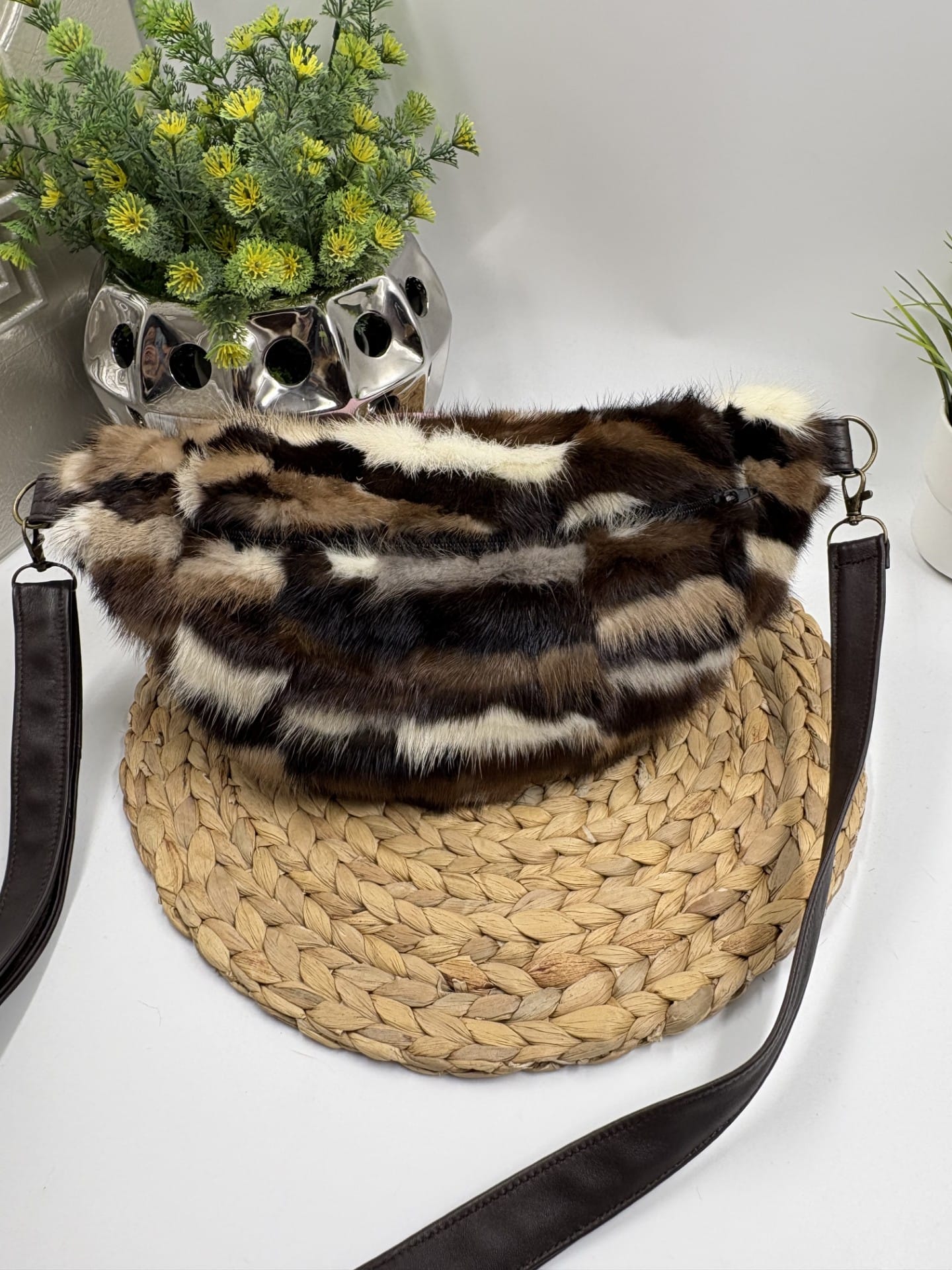 Sac banane de fourrure recyclée de vison couleur multi format moyen