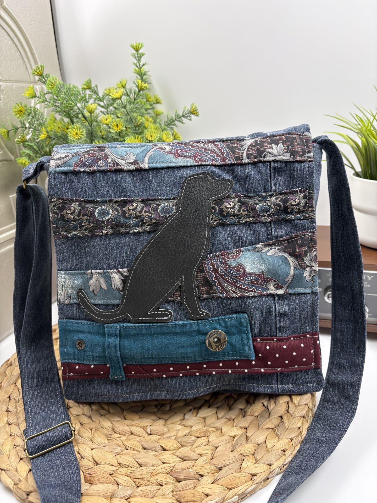 Sac bandoulière en denim chien