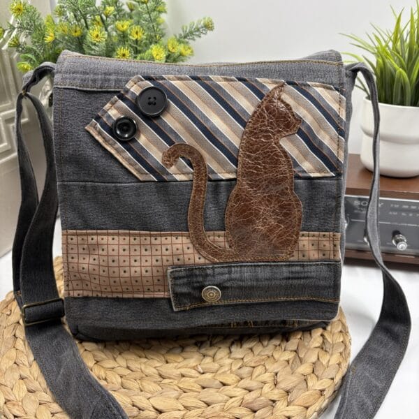 Sac bandoulière en denim chat