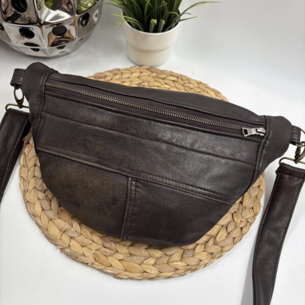 Sac banane en cuir brun unisexe