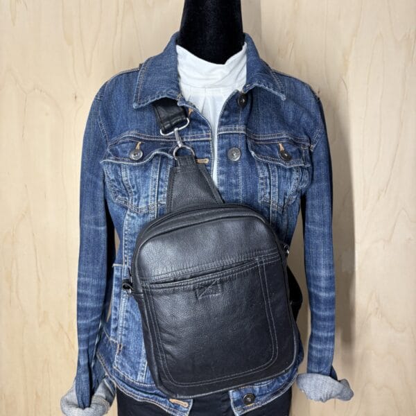 Sac à main à bandoulière en cuir noir recyclé véritable unisexe