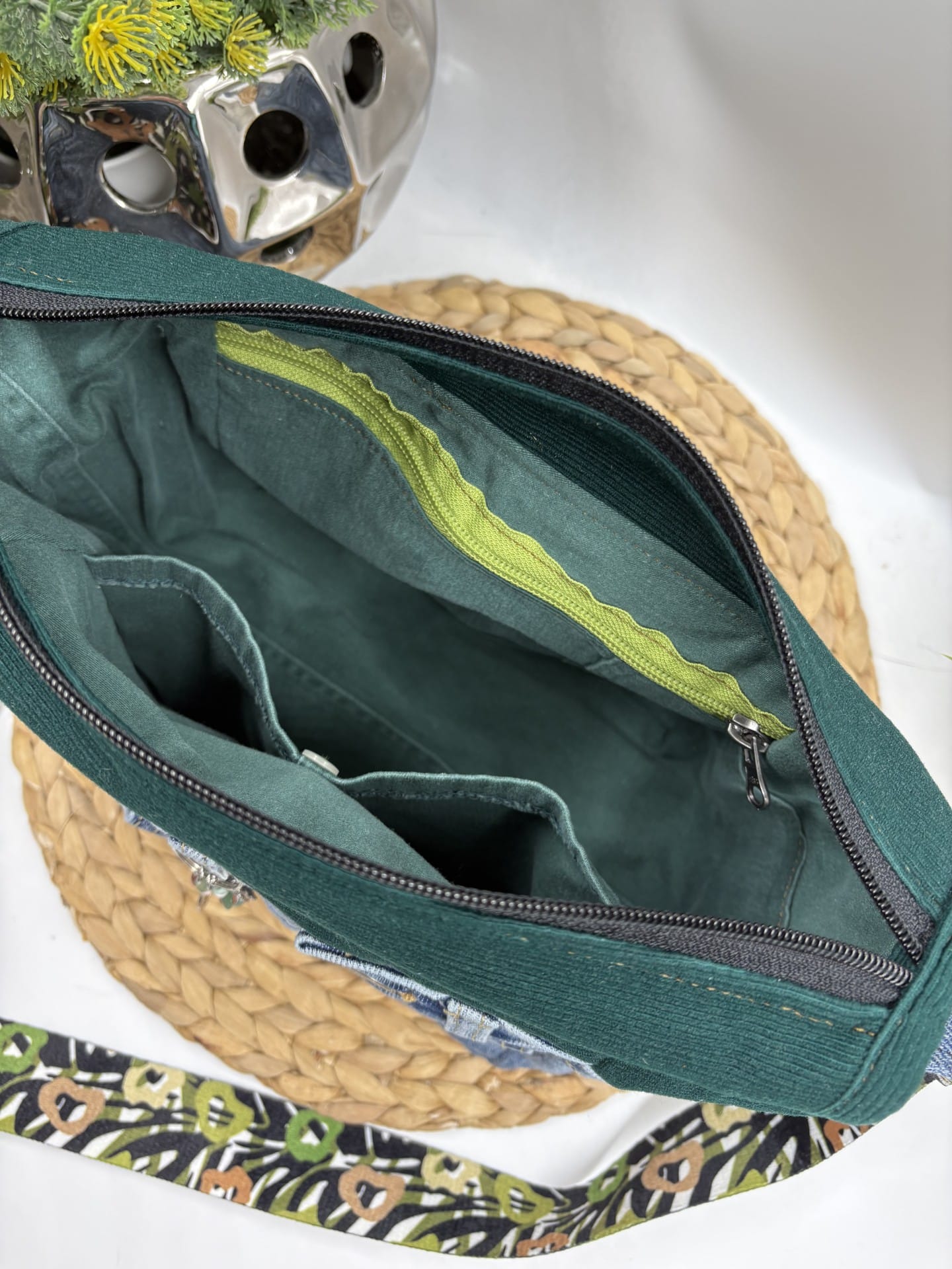 Sac à bandoulière en jeans et velours côtelé vert – Image 6