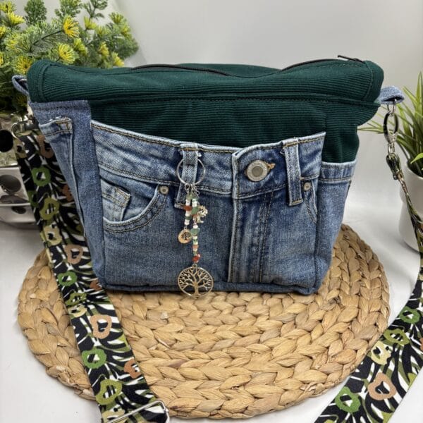Sac à bandoulière en jeans et velours côtelé vert
