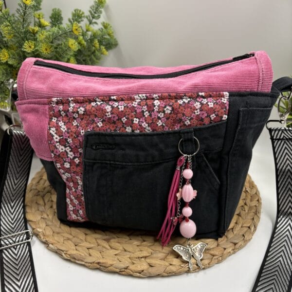 Sac à bandoulière en jeans et velours côtelé rose