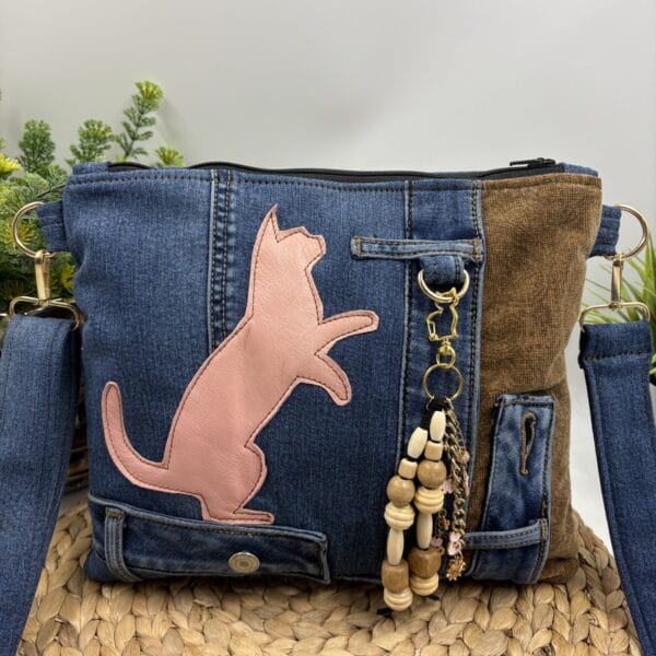 Sac bandoulière en denim chat